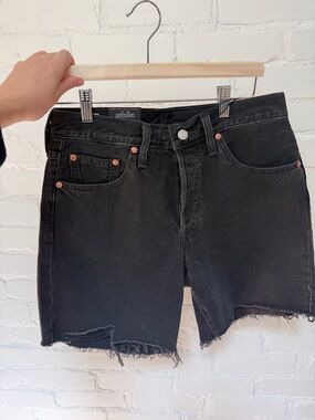 Levi's Black Raw Hem Denim Shorts -size 28 (fits small)